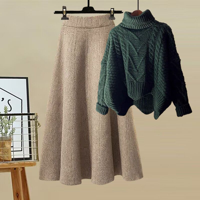 Women's High-Neck Knit Sweater & Mini Skirt Two-Piece Set | Elegant Autumn Winter Outfit