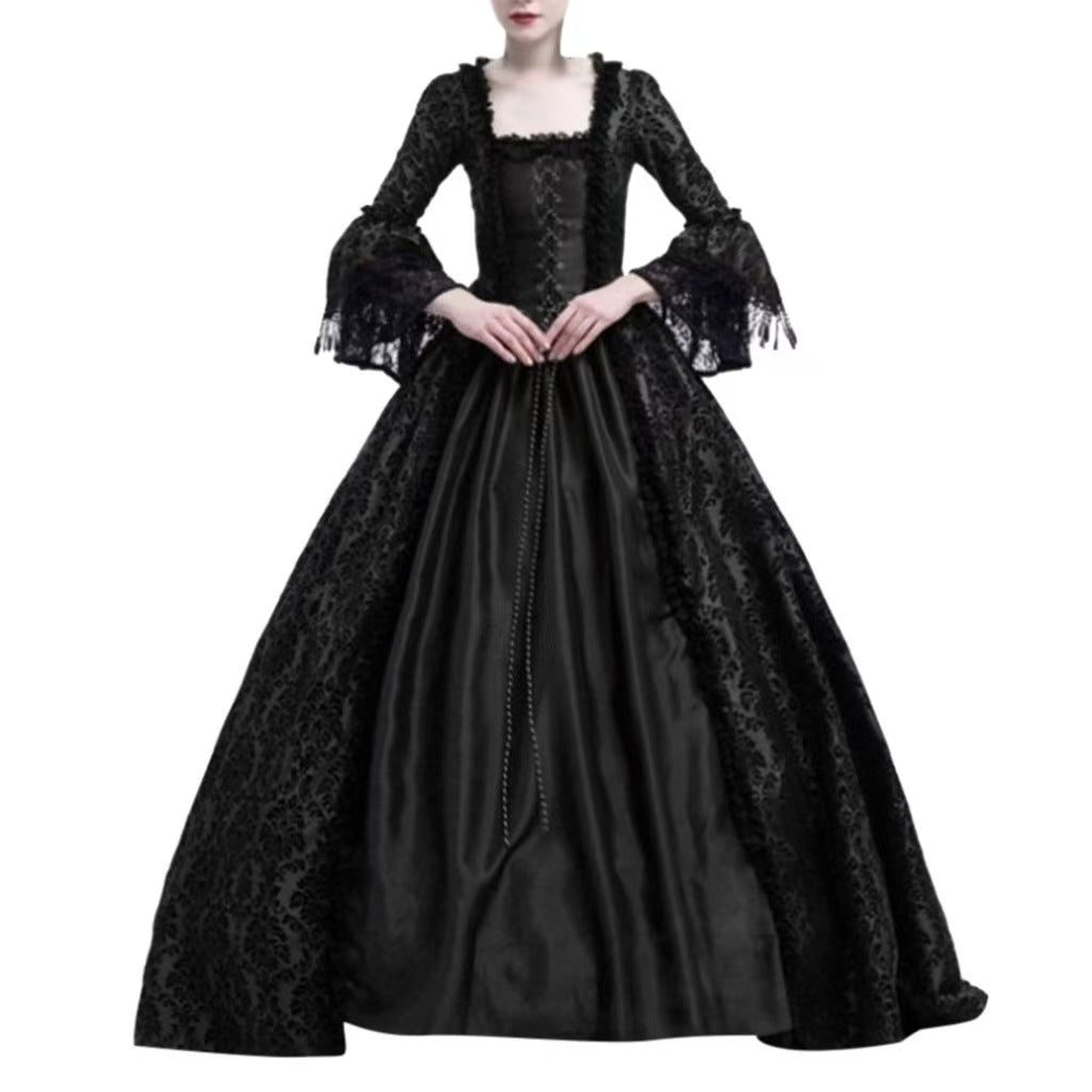 Retro Medieval Lace Bell-Sleeve Dress | Halloween & Stage Performance Gown