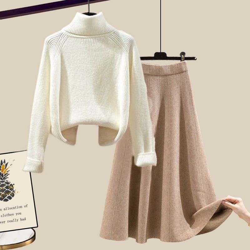 Women's High-Neck Knit Sweater & Mini Skirt Two-Piece Set | Elegant Autumn Winter Outfit
