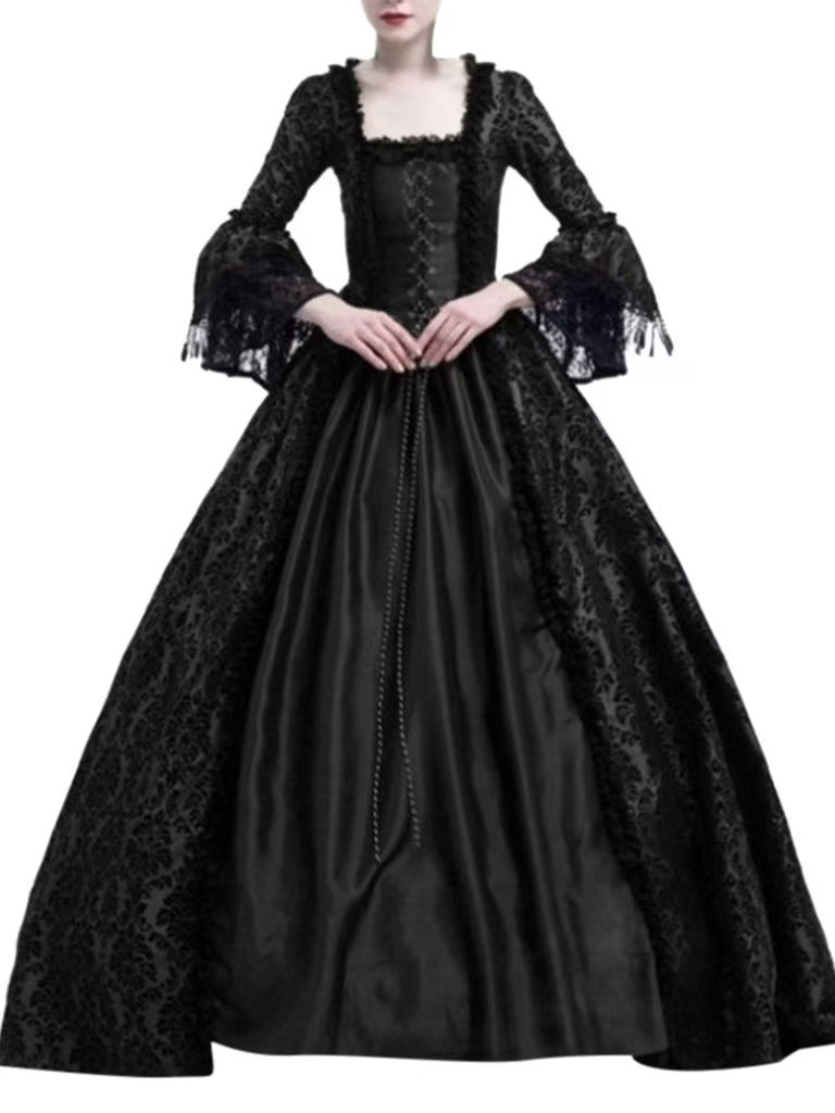 Retro Medieval Lace Bell-Sleeve Dress | Halloween & Stage Performance Gown