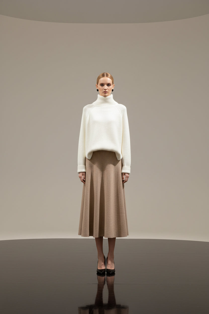 Women's High-Neck Knit Sweater & Mini Skirt Two-Piece Set | Elegant Autumn Winter Outfit
