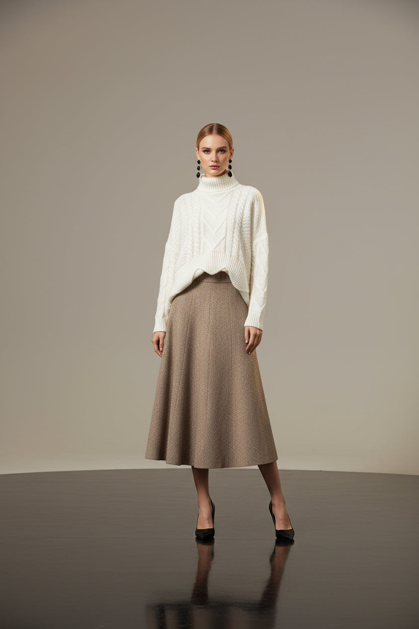 Women's High-Neck Knit Sweater & Mini Skirt Two-Piece Set | Elegant Autumn Winter Outfit