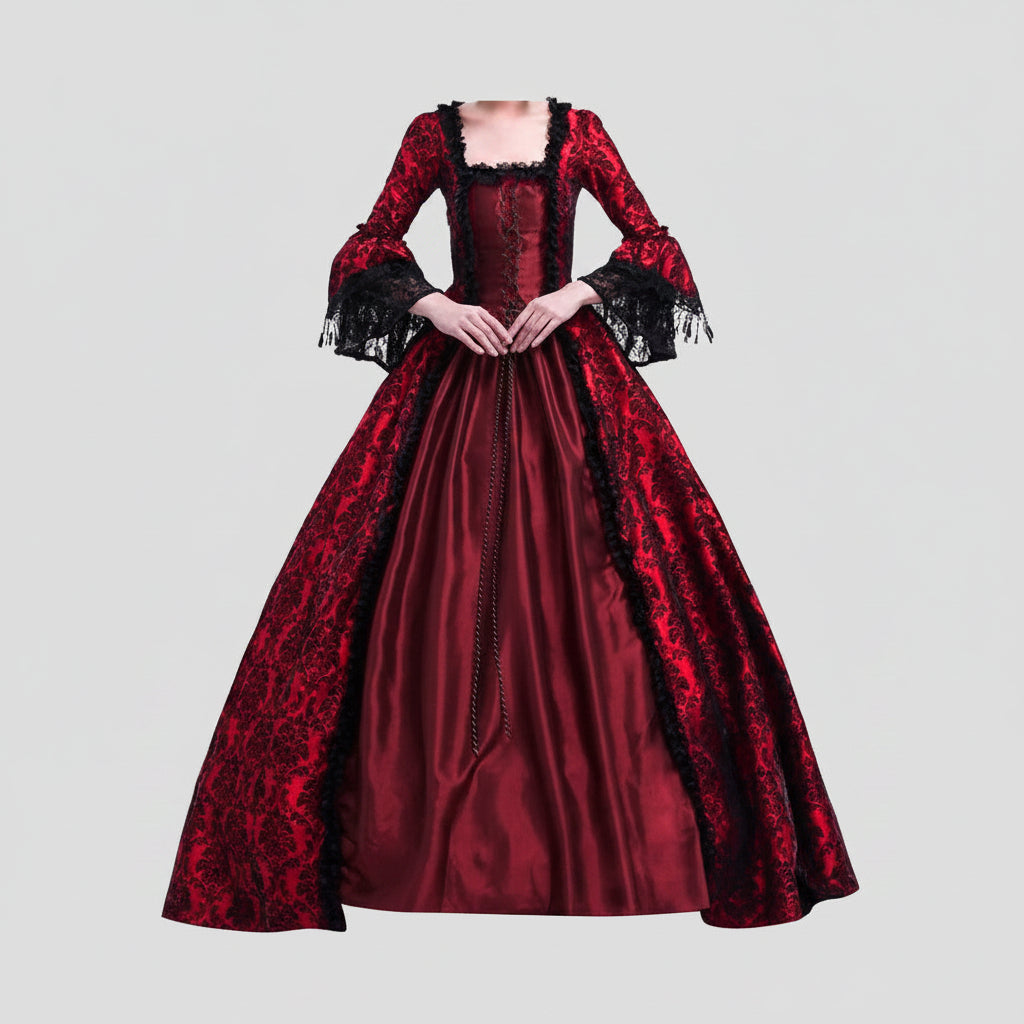 Retro Medieval Lace Bell-Sleeve Dress | Halloween & Stage Performance Gown