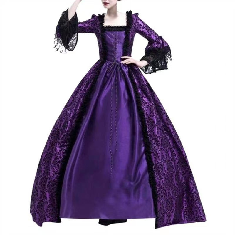 Retro Medieval Lace Bell-Sleeve Dress | Halloween & Stage Performance Gown