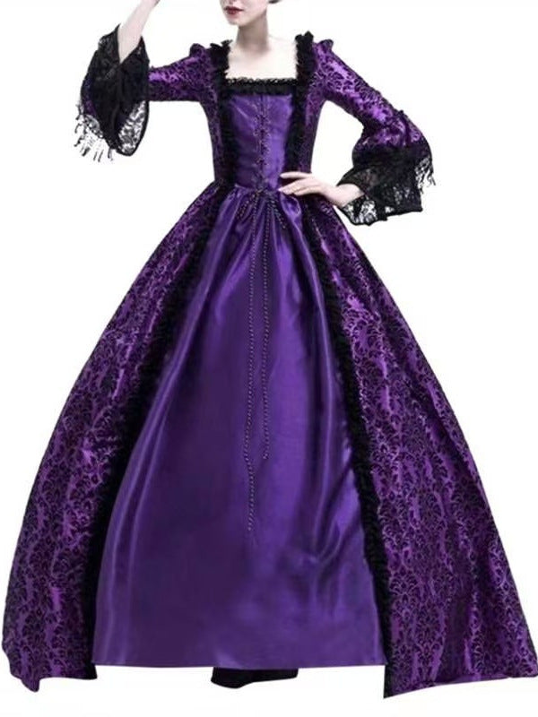 Retro Medieval Lace Bell-Sleeve Dress | Halloween & Stage Performance Gown