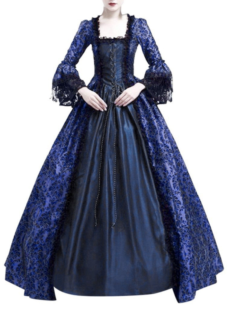 Retro Medieval Lace Bell-Sleeve Dress | Halloween & Stage Performance Gown