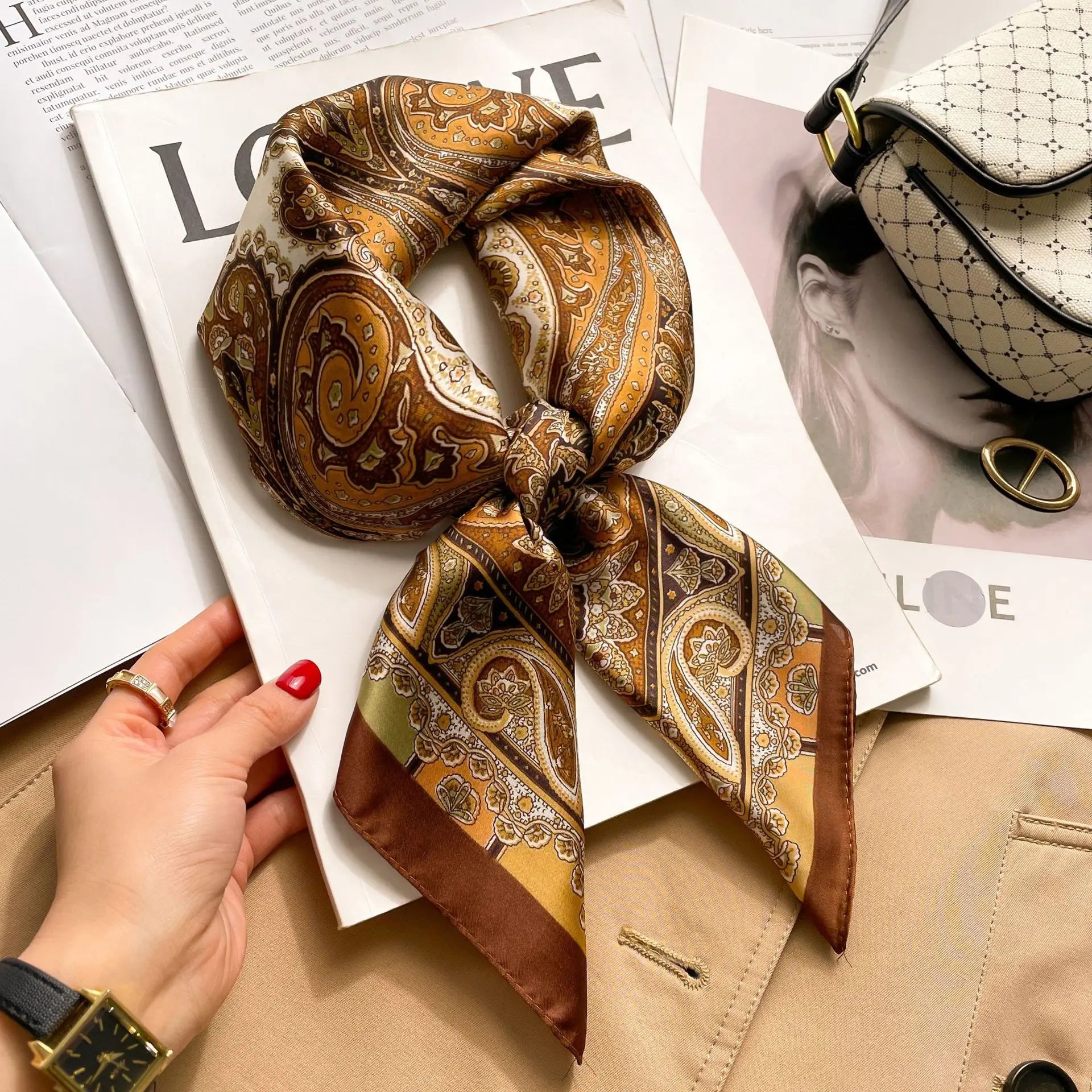 70cm Hair Print Silk-Feel Scarf | Women's Luxury Neck Tie & Shawl Wrap