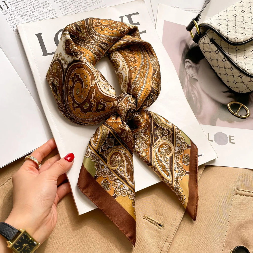 70cm Hair Print Silk-Feel Scarf | Women's Luxury Neck Tie & Shawl Wrap