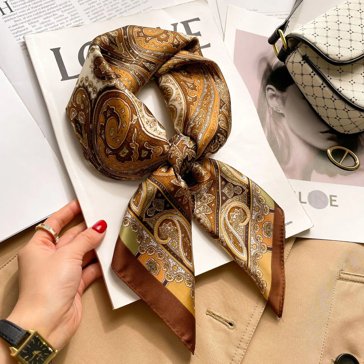 70cm Hair Print Silk-Feel Scarf | Women's Luxury Neck Tie & Shawl Wrap