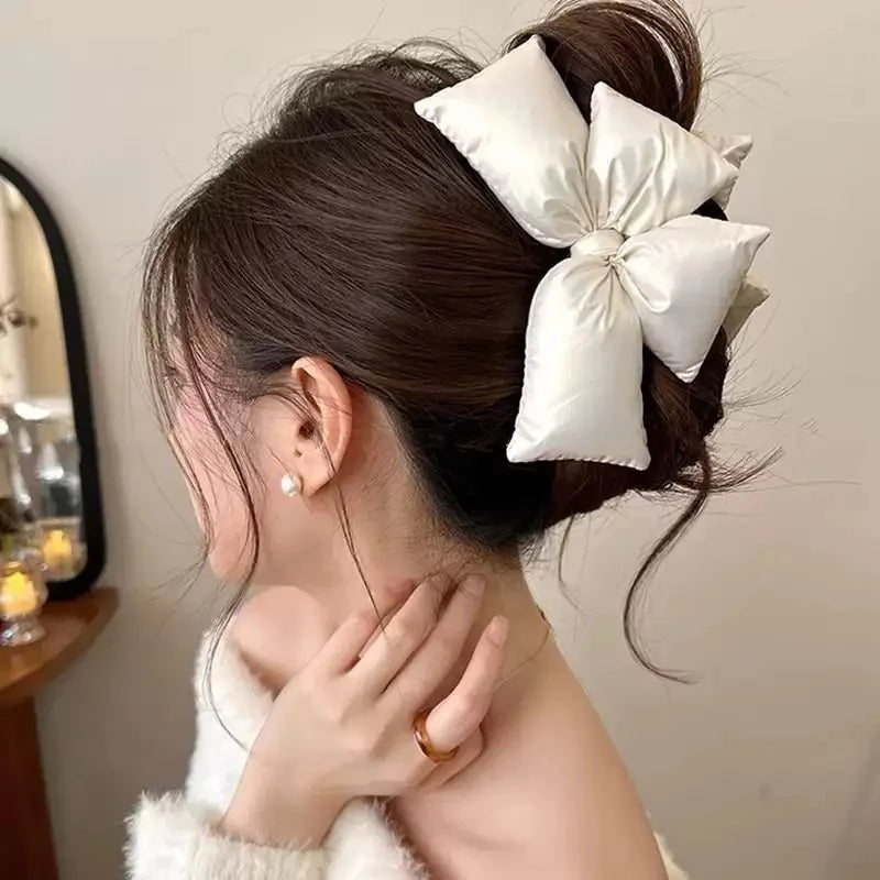 Black PU Leather Bow Hair Clip for Women – Minimalist Statement Barrette Hair Accessory