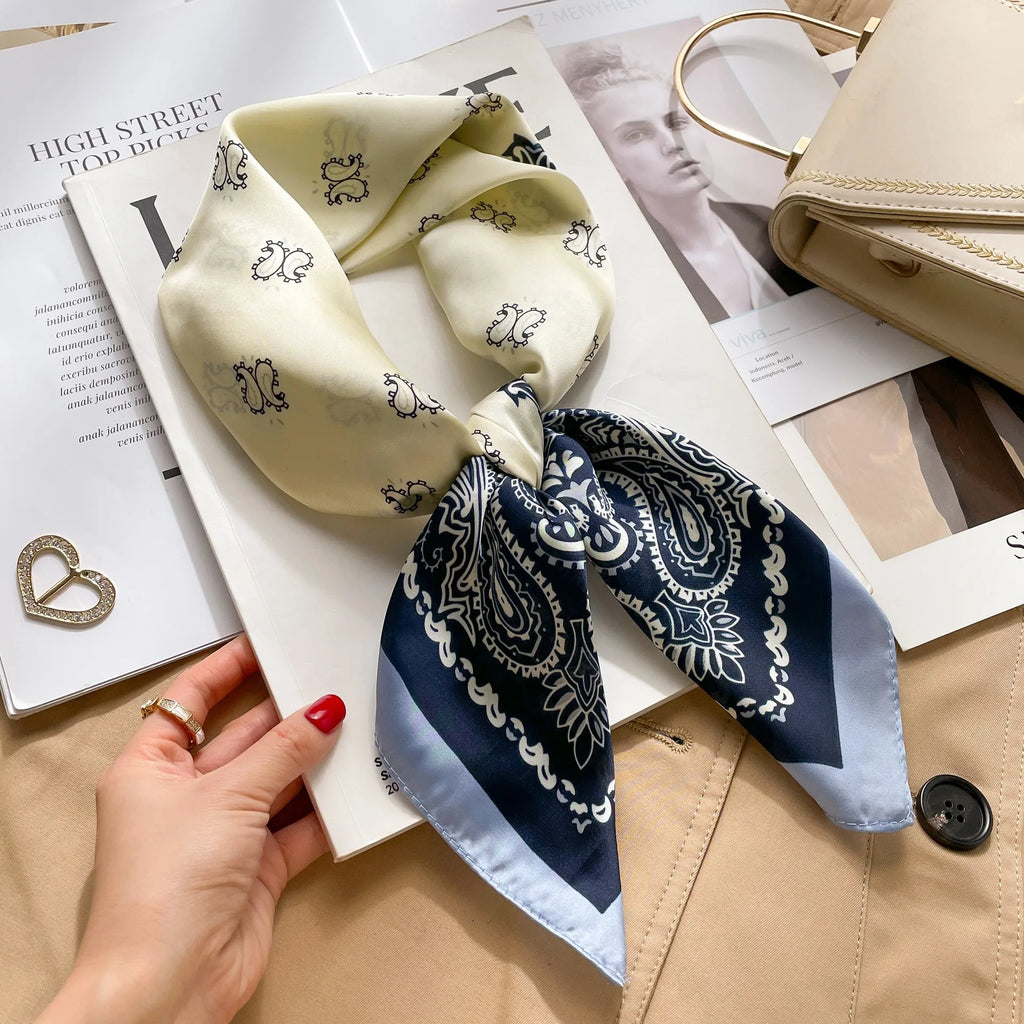 70cm Hair Print Silk-Feel Scarf | Women's Luxury Neck Tie & Shawl Wrap