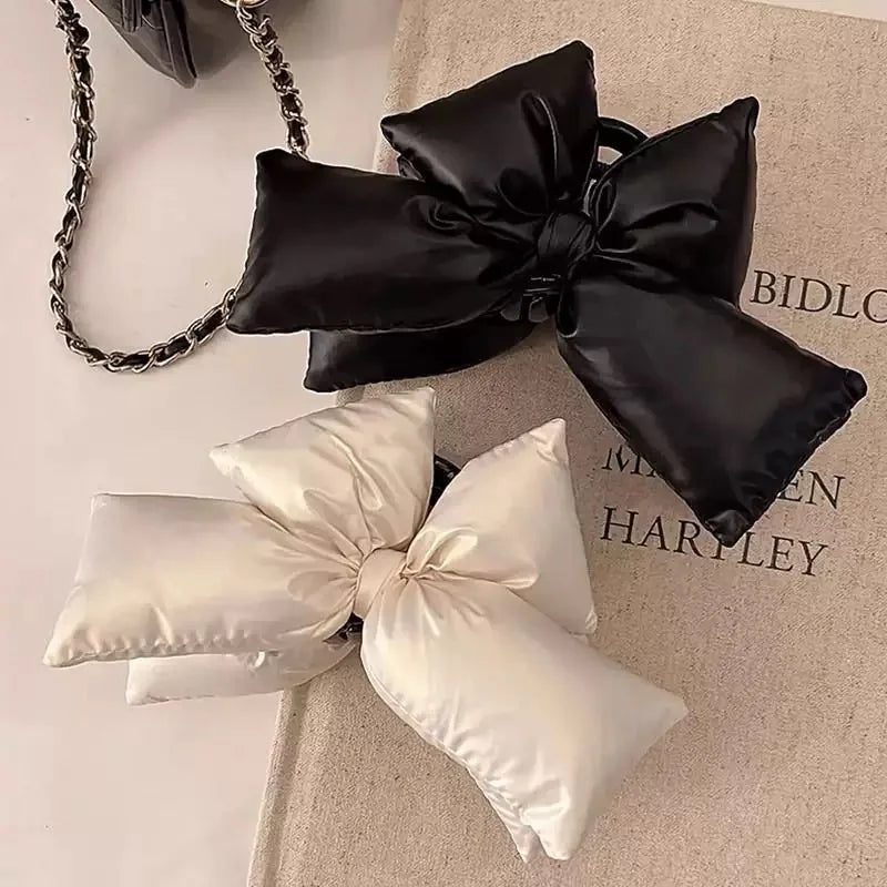 Black PU Leather Bow Hair Clip for Women – Minimalist Statement Barrette Hair Accessory