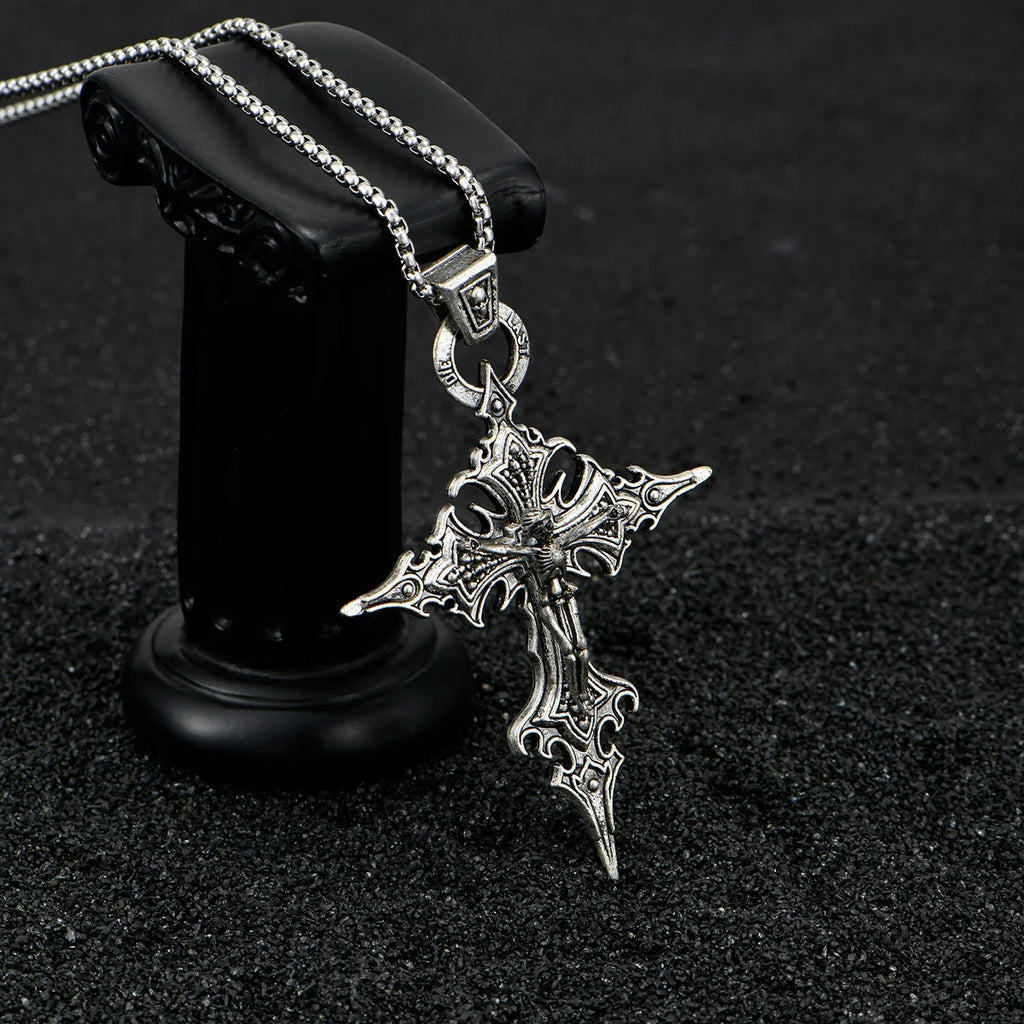 Gothic Cross Skull Pendant Necklace | Retro Halloween Zinc Alloy Chain