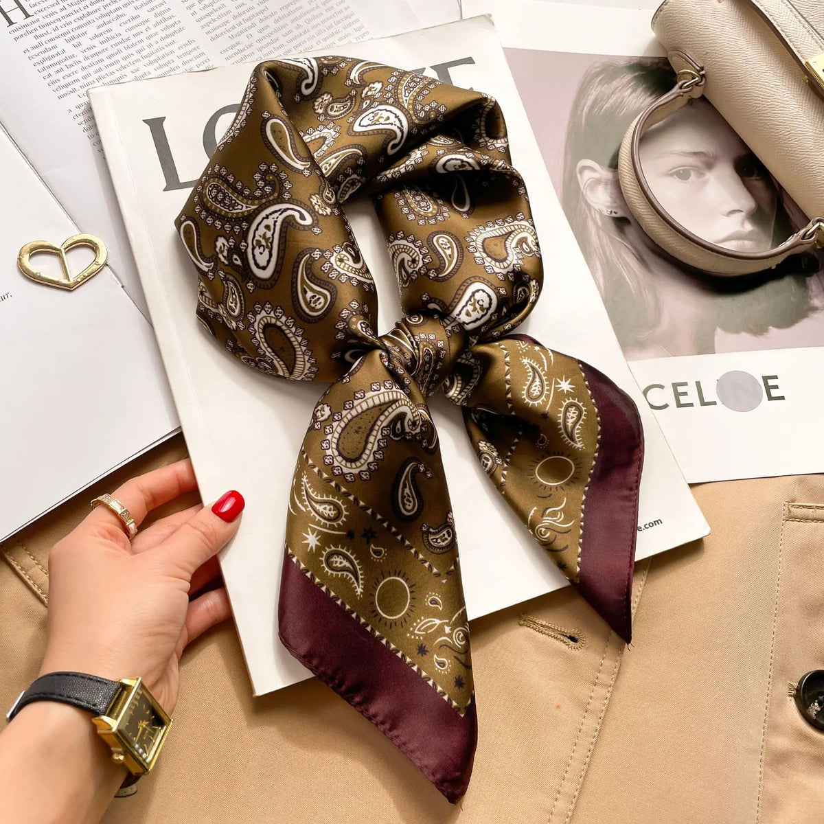 70cm Hair Print Silk-Feel Scarf | Women's Luxury Neck Tie & Shawl Wrap