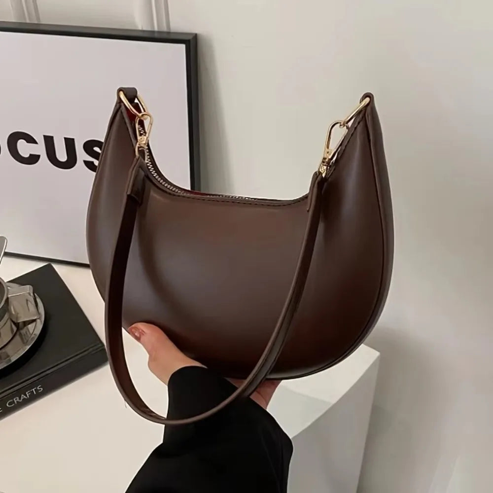 Moon-Shaped PU Leather Shoulder Bag | Women's Minimalist Tote Handbag