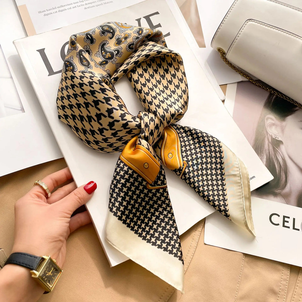70cm Hair Print Silk-Feel Scarf | Women's Luxury Neck Tie & Shawl Wrap
