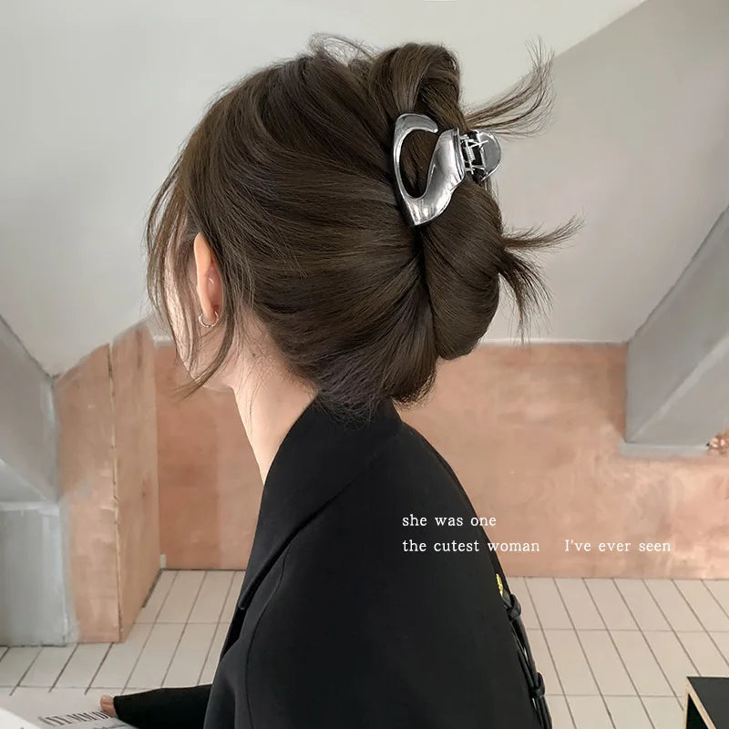 Gold S-Shaped Metal Hair Claw Clip for Women – Elegant Korean Duckbill Ponytail Clip