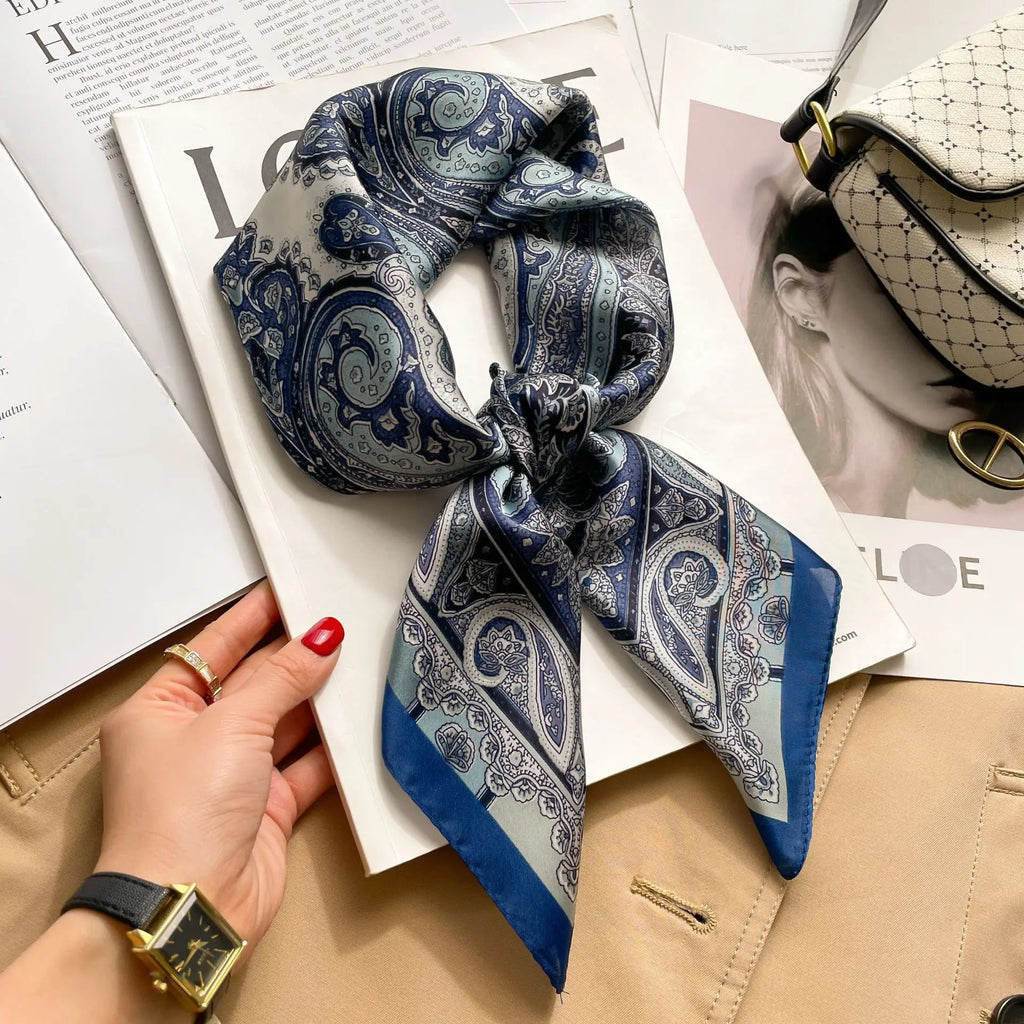 70cm Hair Print Silk-Feel Scarf | Women's Luxury Neck Tie & Shawl Wrap