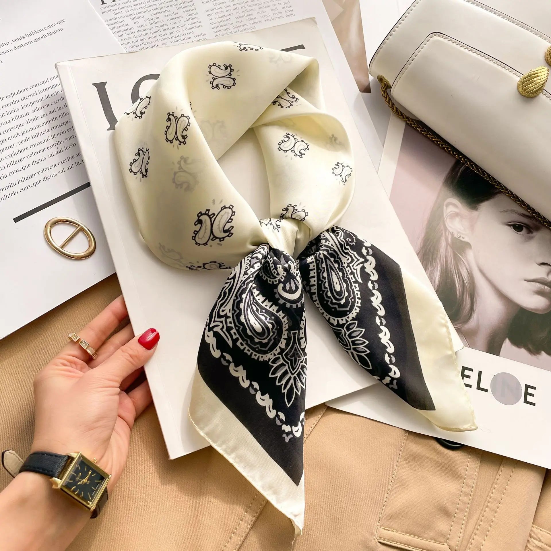 70cm Hair Print Silk-Feel Scarf | Women's Luxury Neck Tie & Shawl Wrap