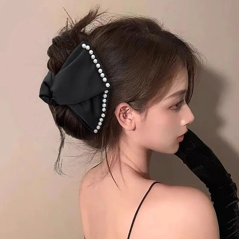 Rhinestone & Pearl Bow Hair Claw Clip | Elegant Women's Hair Accessory