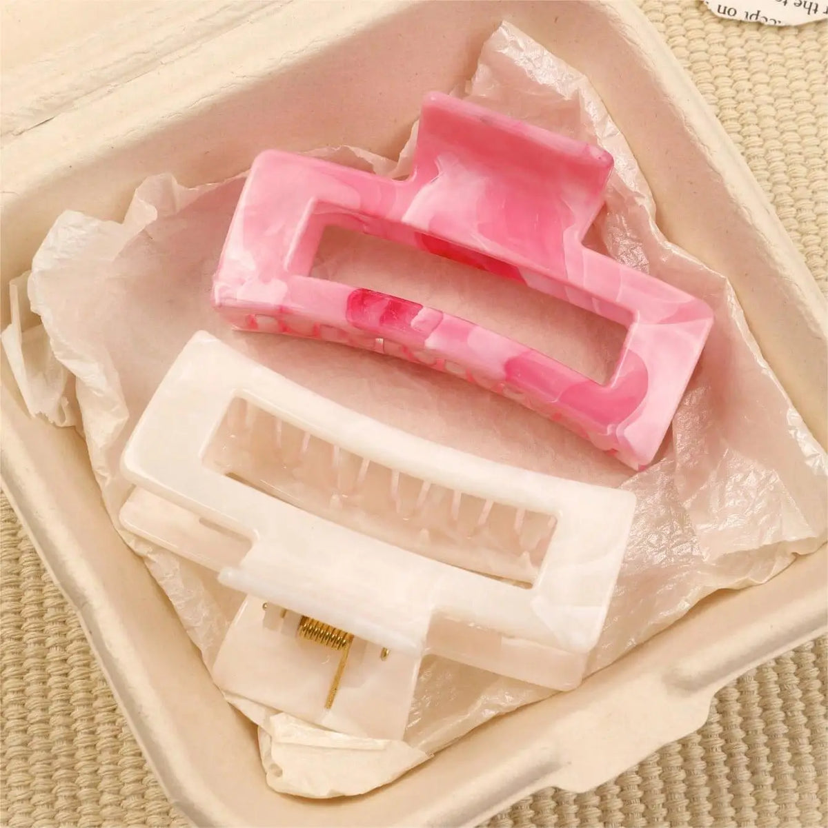 Large Marble Hair Claw Clips Set (2 pcs) | Strong Hold Banana Jaw Clips for Thick Hair