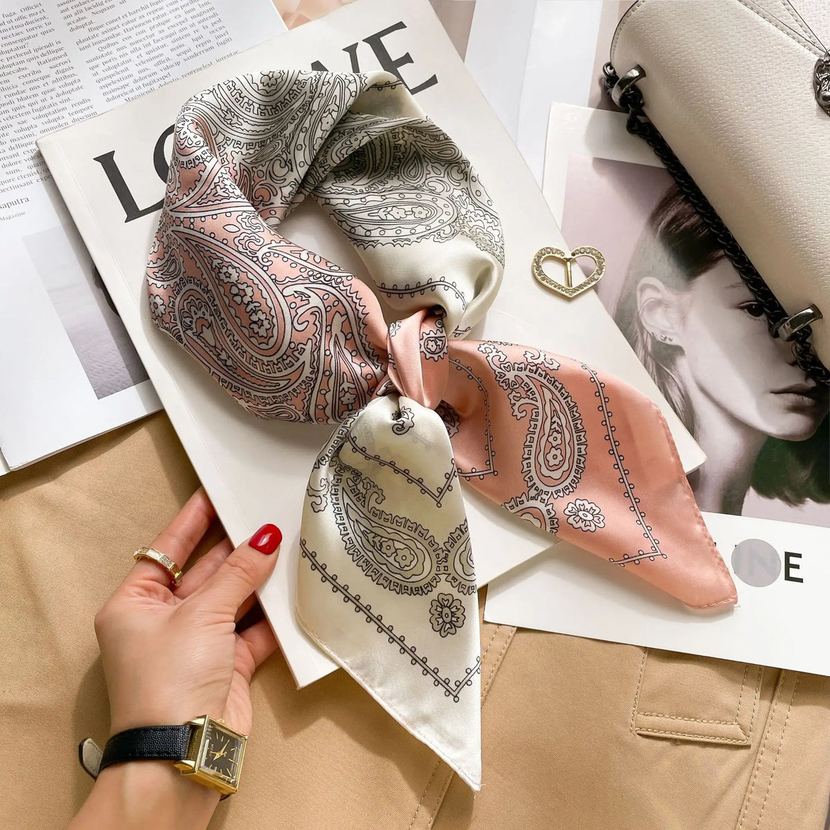 70cm Hair Print Silk-Feel Scarf | Women's Luxury Neck Tie & Shawl Wrap