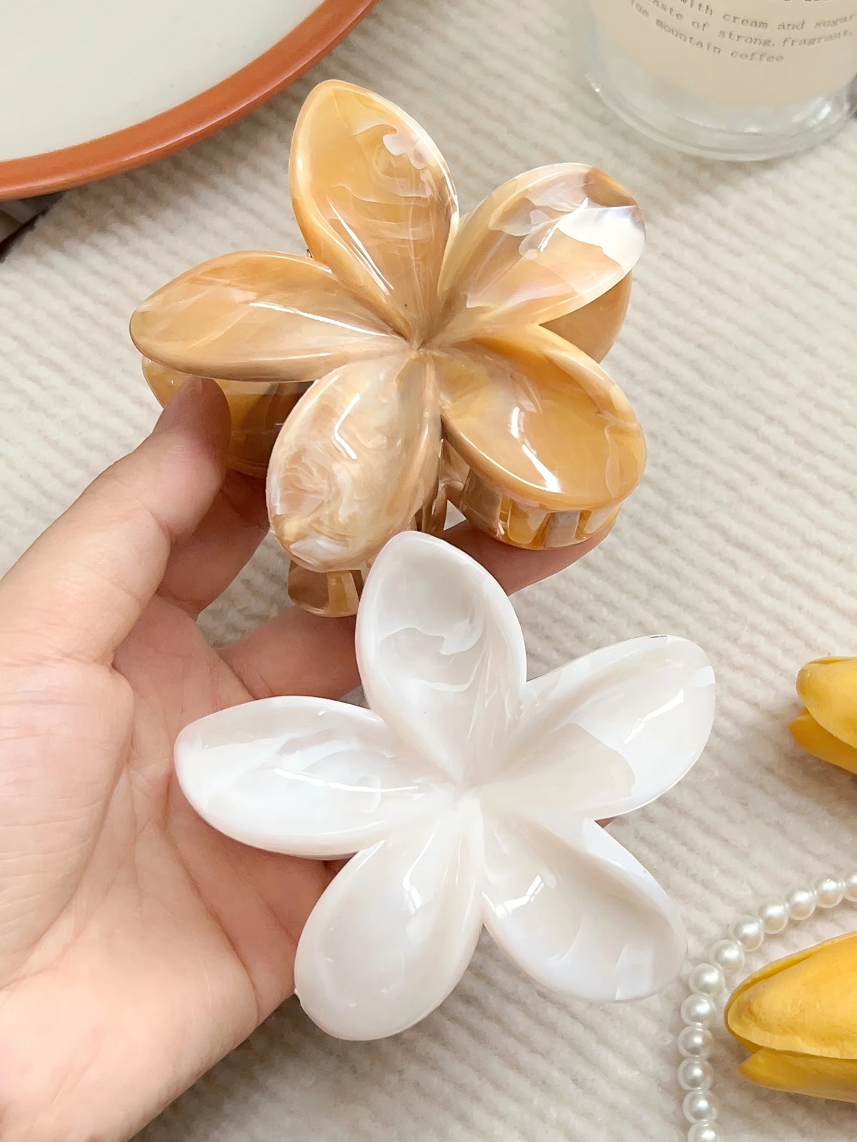 Hawaiian Marble Flower Hair Claw Clips (2 pcs) | Beach Holiday Hair Accessories