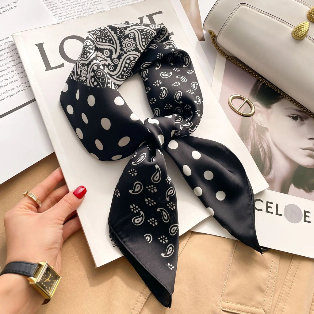 70cm Hair Print Silk-Feel Scarf | Women's Luxury Neck Tie & Shawl Wrap