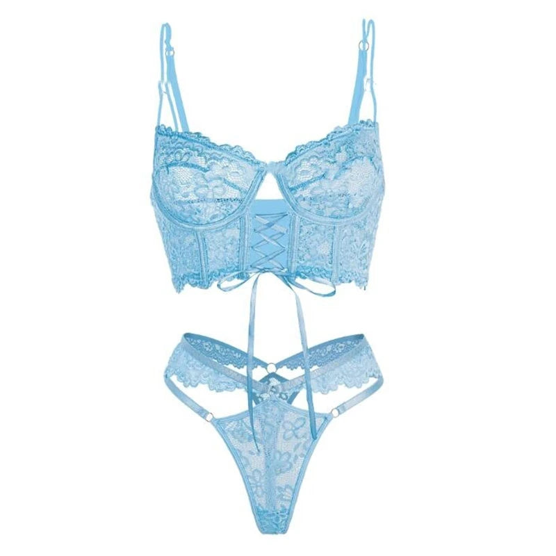 Transparent Black Lace Bra & Brief Set | Sensual Floral Underwire Lingerie