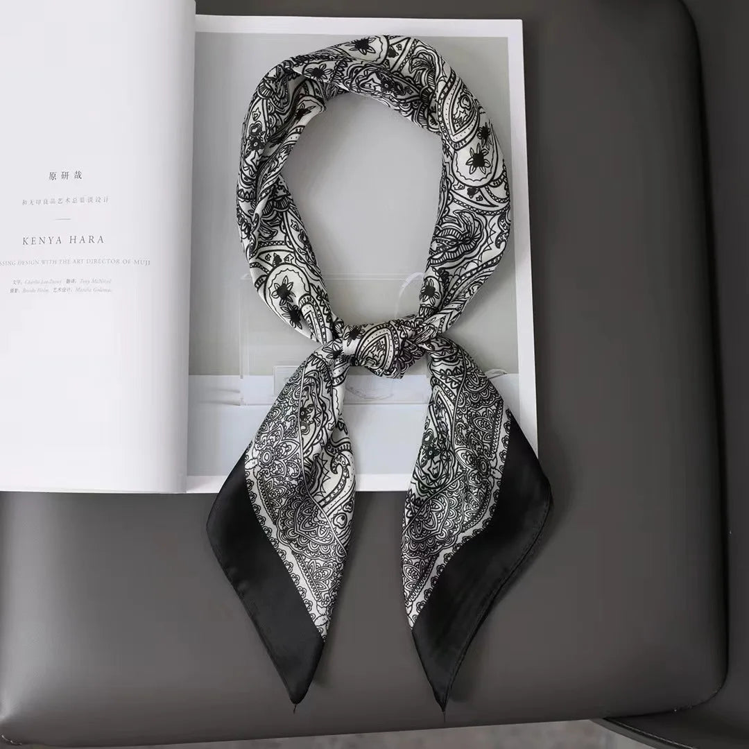 70cm Hair Print Silk-Feel Scarf | Women's Luxury Neck Tie & Shawl Wrap