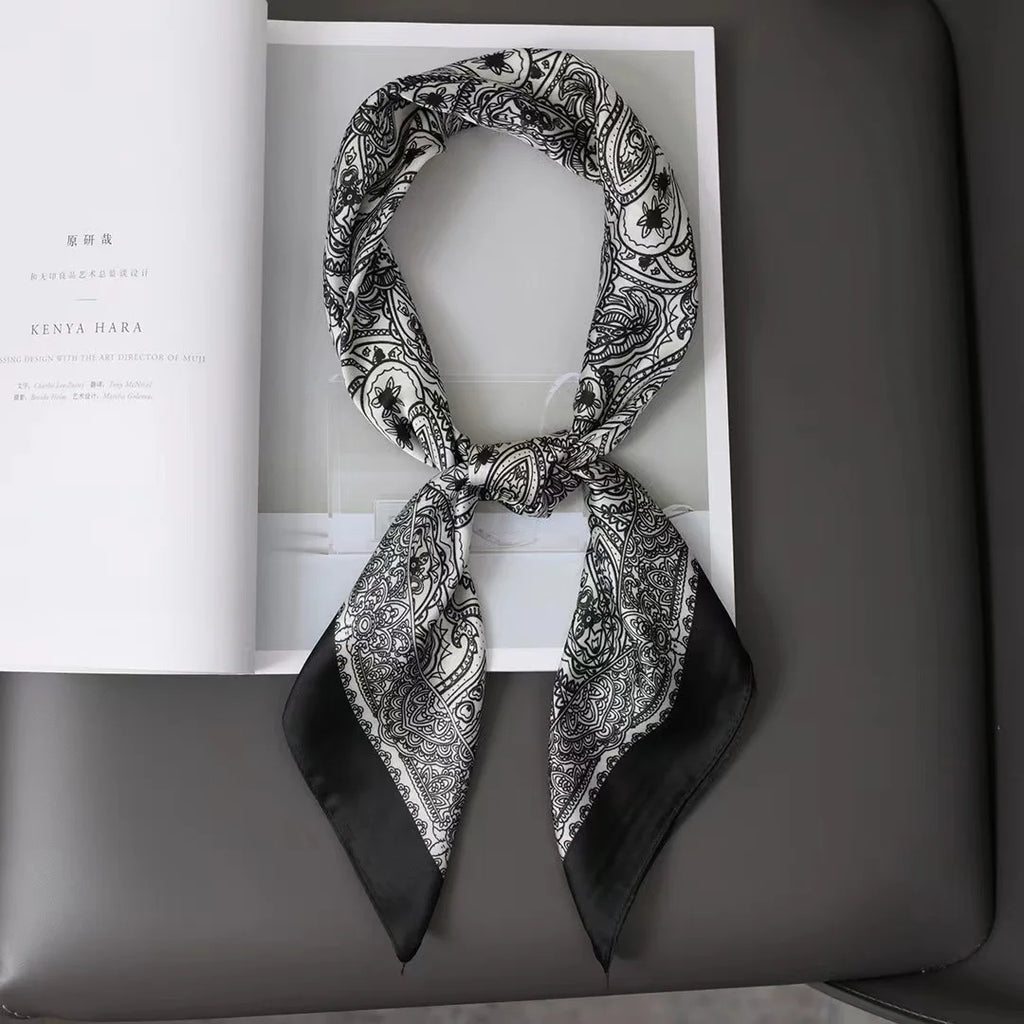 70cm Hair Print Silk-Feel Scarf | Women's Luxury Neck Tie & Shawl Wrap
