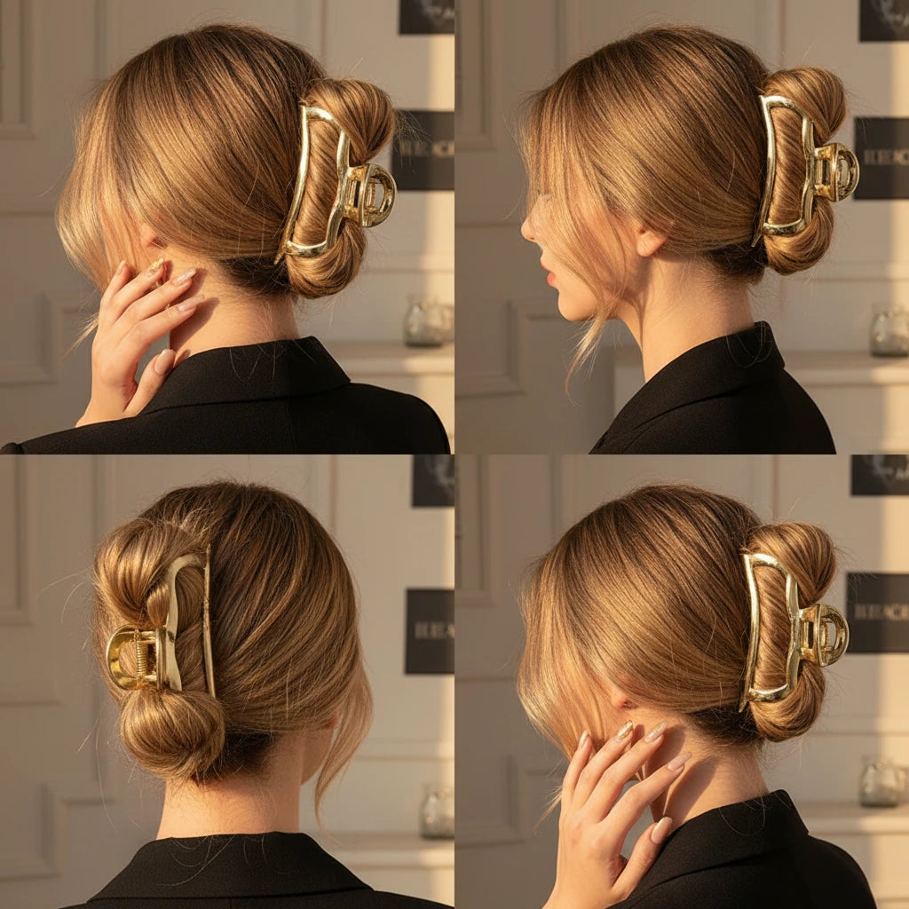 Gold S-Shaped Metal Hair Claw Clip for Women – Elegant Korean Duckbill Ponytail Clip