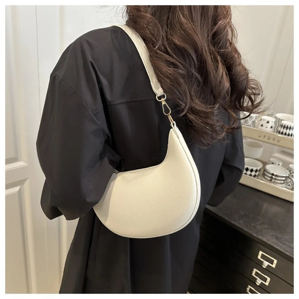 Moon-Shaped PU Leather Shoulder Bag | Women's Minimalist Tote Handbag