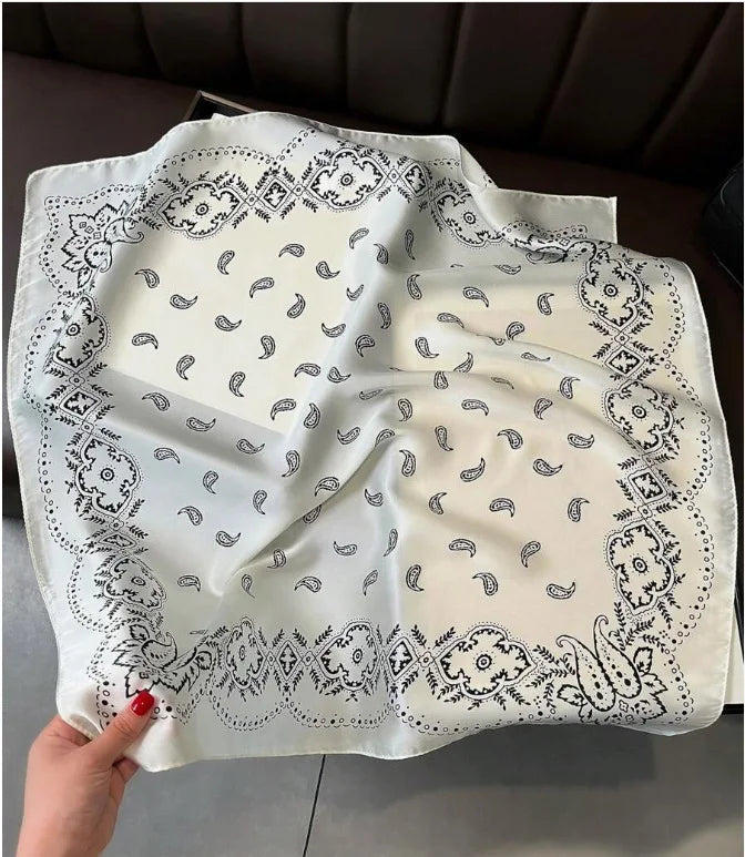 70cm Hair Print Silk-Feel Scarf | Women's Luxury Neck Tie & Shawl Wrap
