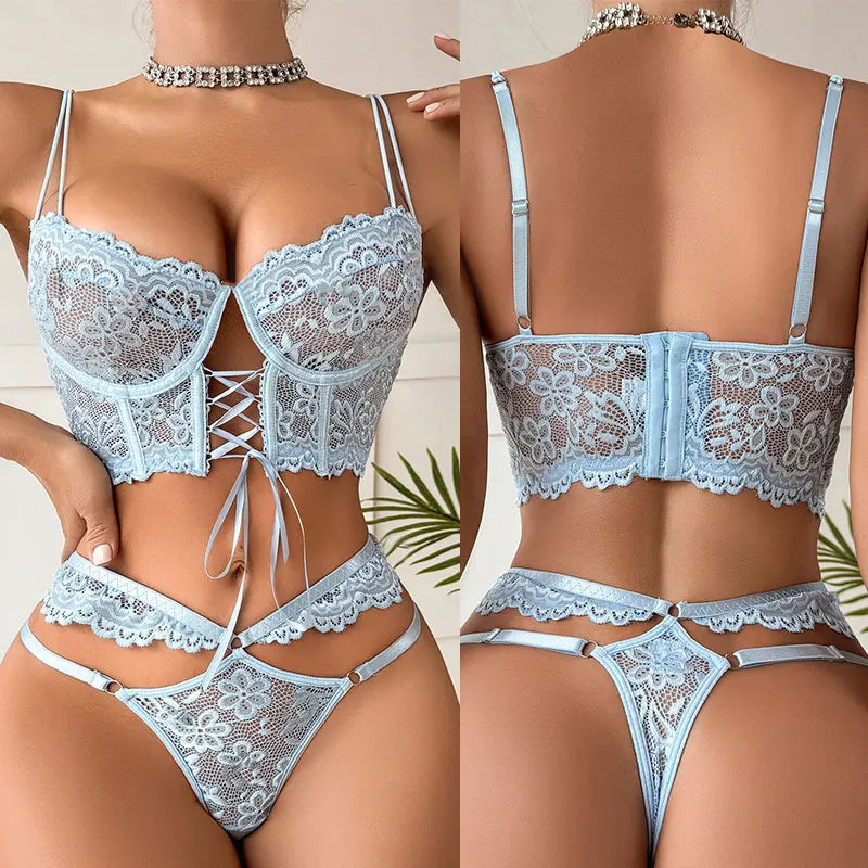 Transparent Black Lace Bra & Brief Set | Sensual Floral Underwire Lingerie