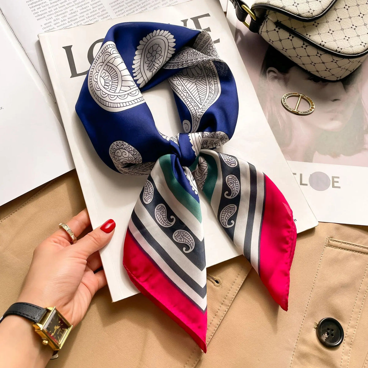 70cm Hair Print Silk-Feel Scarf | Women's Luxury Neck Tie & Shawl Wrap