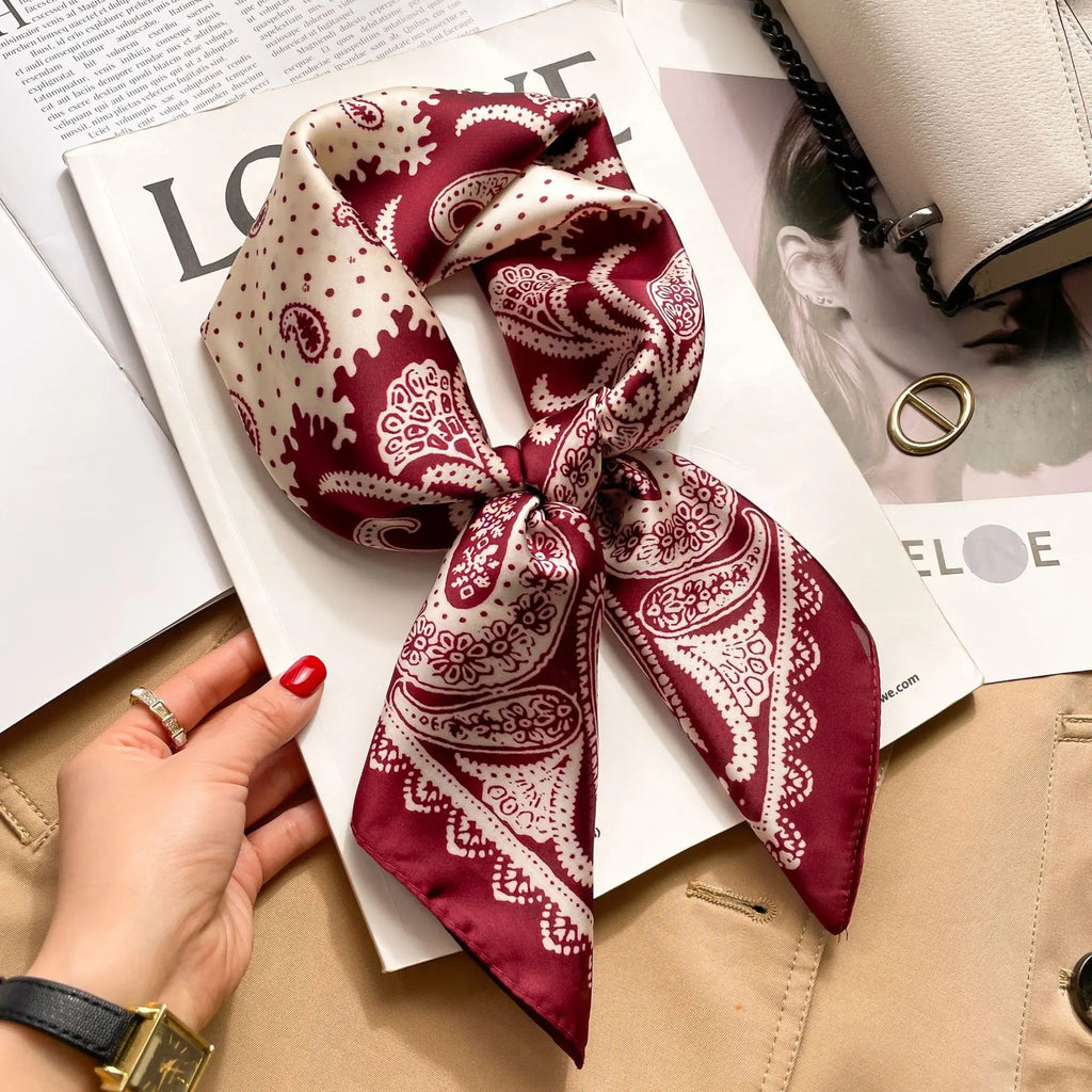 70cm Hair Print Silk-Feel Scarf | Women's Luxury Neck Tie & Shawl Wrap