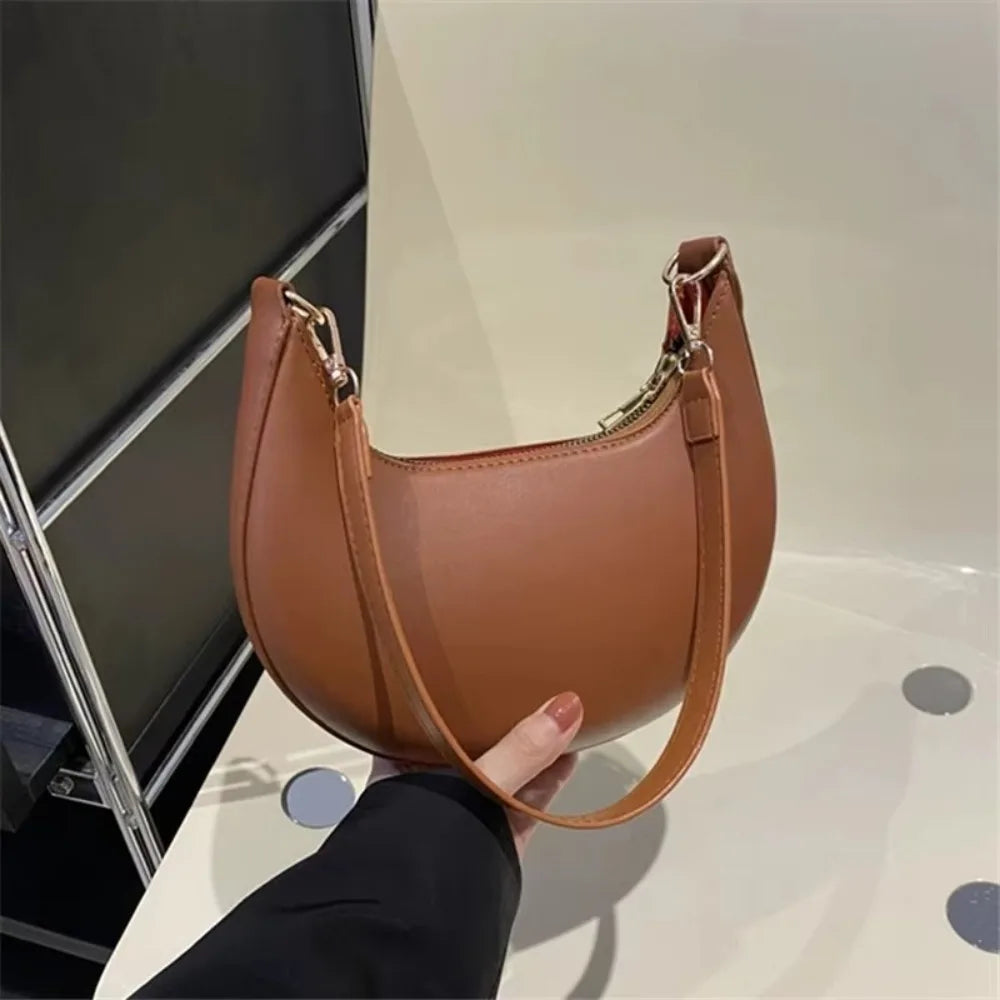 Moon-Shaped PU Leather Shoulder Bag | Women's Minimalist Tote Handbag