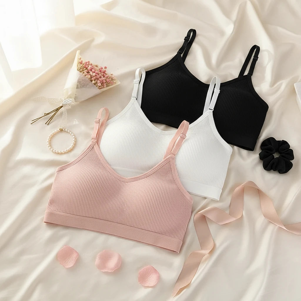 Padded Bandeau Tube Top Bra – Wireless Comfort Crop Top with Adjustable Straps