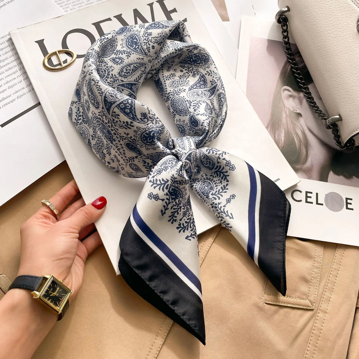 70cm Hair Print Silk-Feel Scarf | Women's Luxury Neck Tie & Shawl Wrap