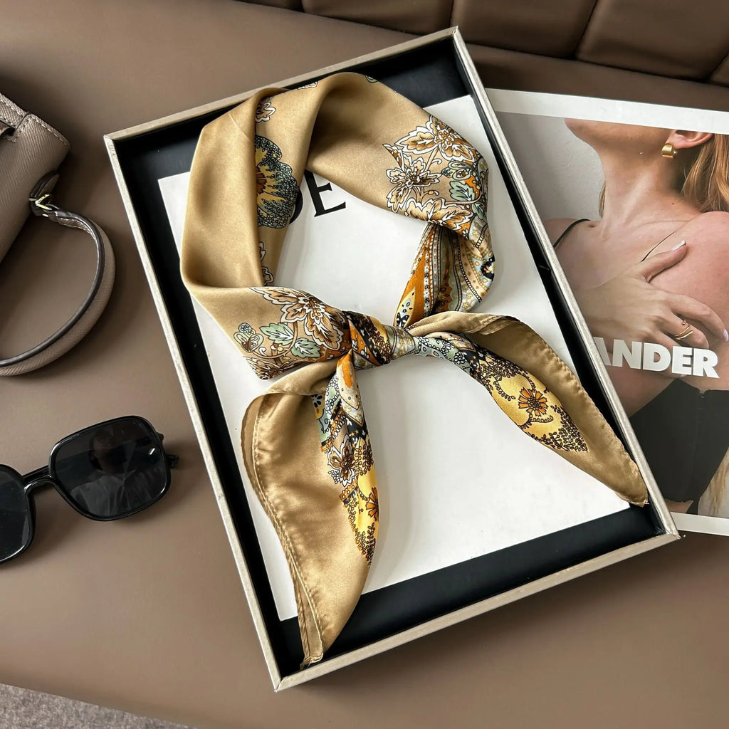 70cm Hair Print Silk-Feel Scarf | Women's Luxury Neck Tie & Shawl Wrap