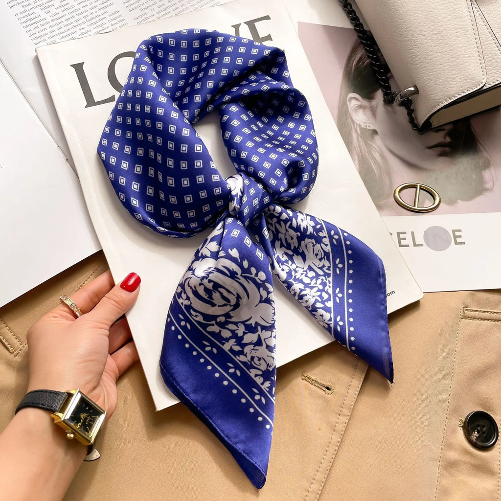 70cm Hair Print Silk-Feel Scarf | Women's Luxury Neck Tie & Shawl Wrap