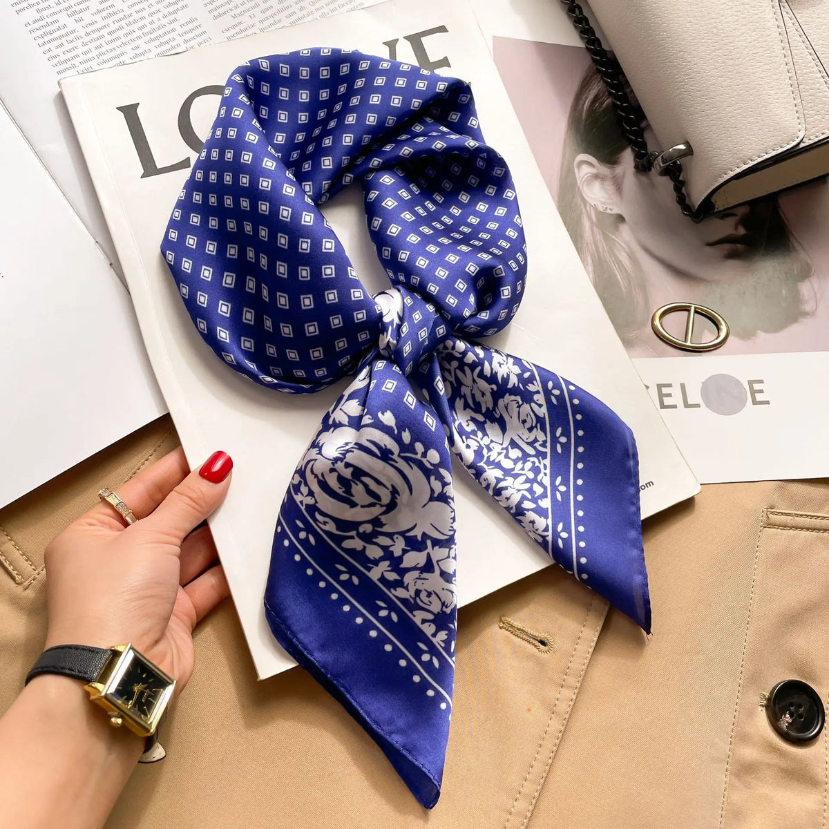 70cm Hair Print Silk-Feel Scarf | Women's Luxury Neck Tie & Shawl Wrap