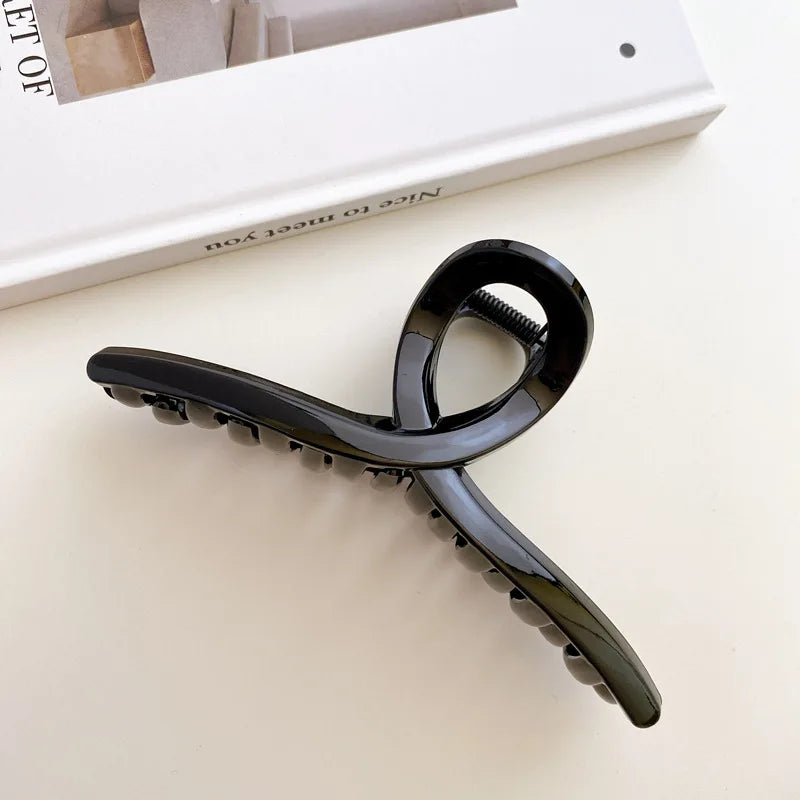 Gold S-Shaped Metal Hair Claw Clip for Women – Elegant Korean Duckbill Ponytail Clip