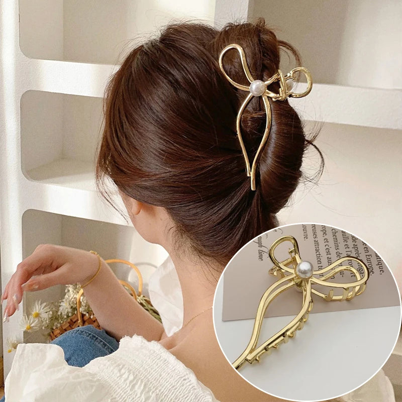 Gold S-Shaped Metal Hair Claw Clip for Women – Elegant Korean Duckbill Ponytail Clip