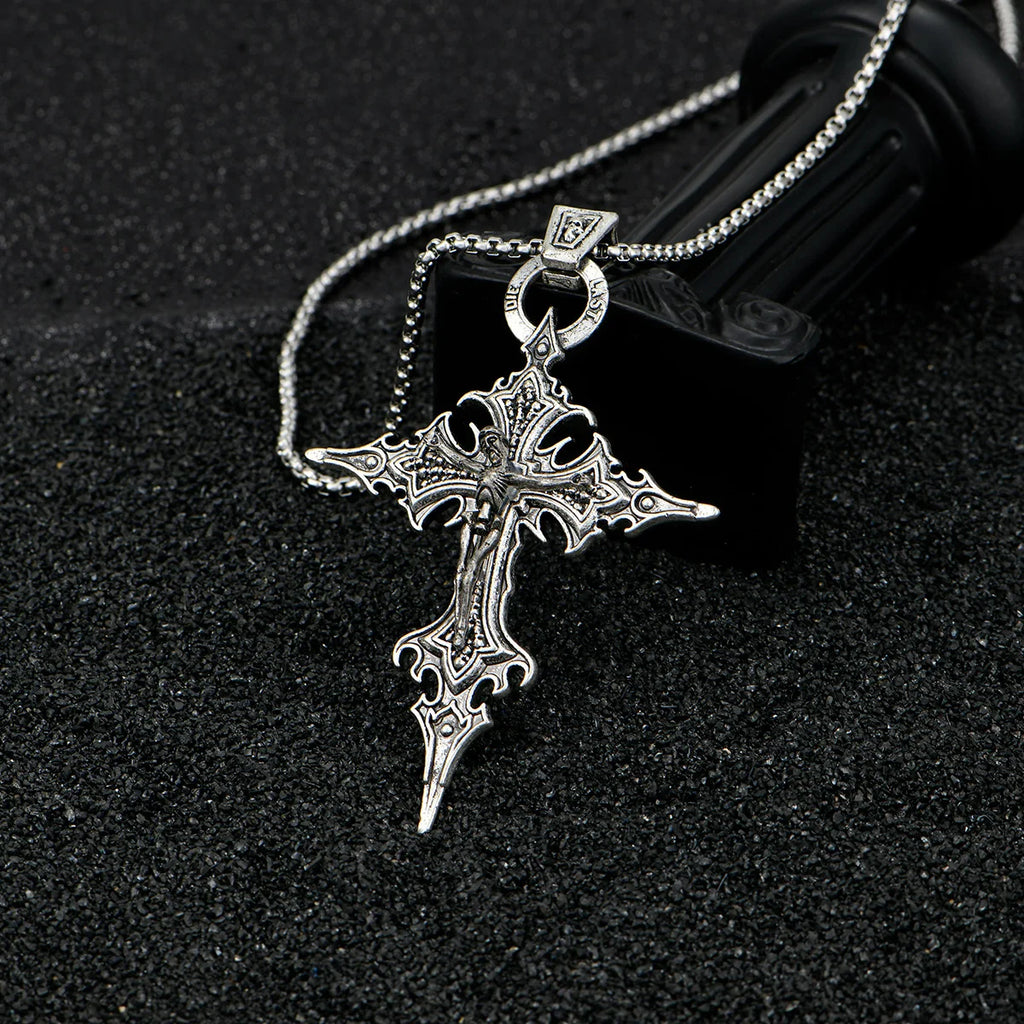 Gothic Cross Skull Pendant Necklace | Retro Halloween Zinc Alloy Chain