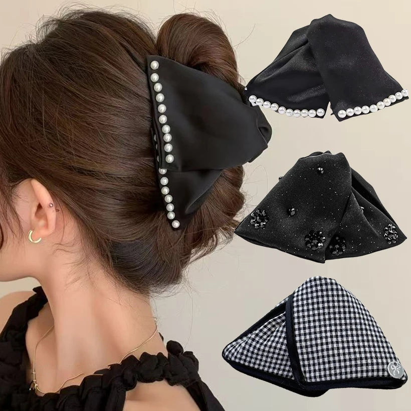 Rhinestone & Pearl Bow Hair Claw Clip | Elegant Women's Hair Accessory