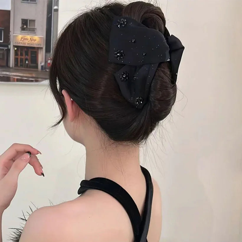 Rhinestone & Pearl Bow Hair Claw Clip | Elegant Women's Hair Accessory