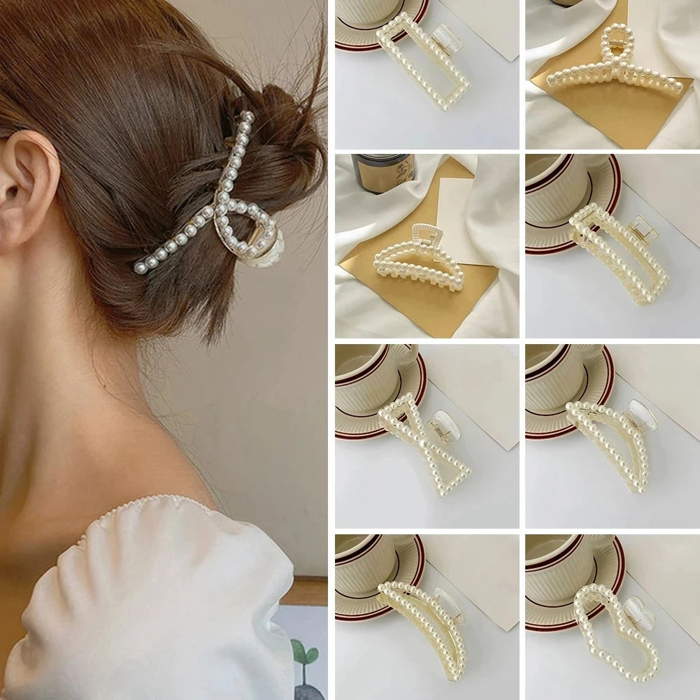 Elegant Pearl Bead Hair Claw Clip for Women – Geometric Ponytail Barrette Hair Accessory