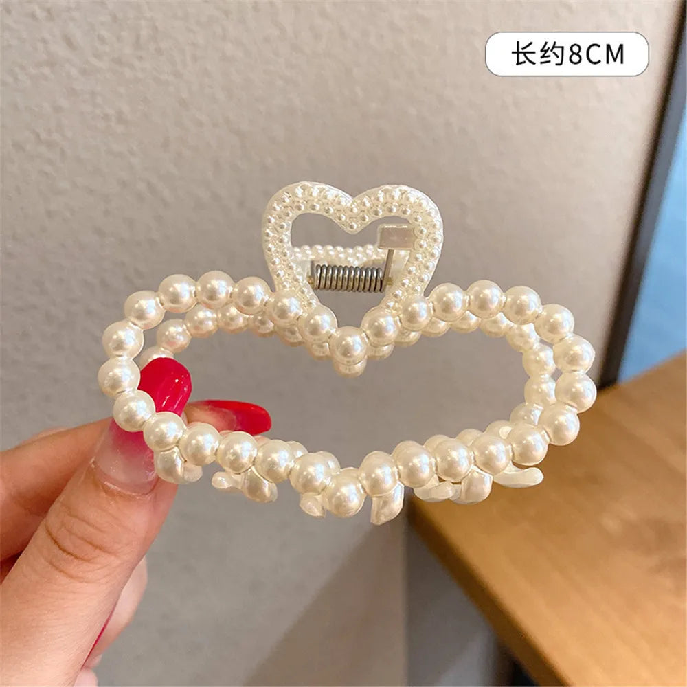 Elegant Pearl Bead Hair Claw Clip for Women – Geometric Ponytail Barrette Hair Accessory
